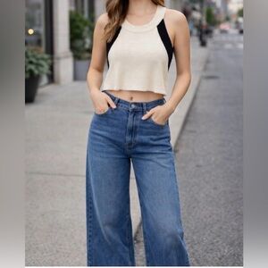 Cream and Black Crop Top